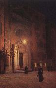 Aleksander Gierymski Street at night oil painting